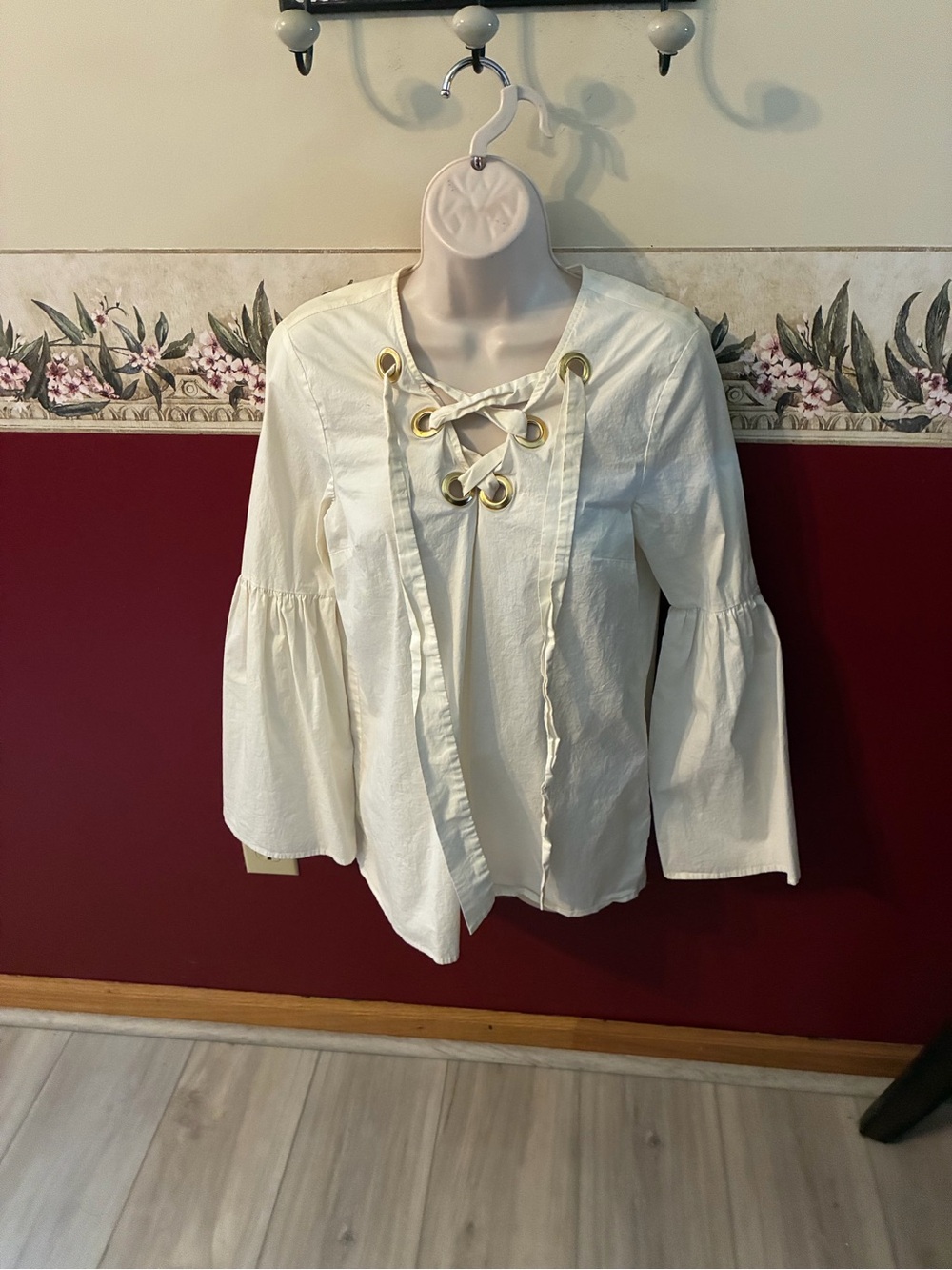 MICHAEL Michael Kors Cream Lace-Up Bell Sleeve Top